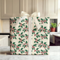 Classic Christmas Gift Wrap, Vintage Holly Berry Wrapping Paper, Botanical Holiday Wrapping Paper, Red Berry Paper, Festive Gift Wrap