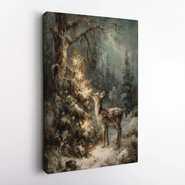 Snowy Forest Fawn Canvas Print, Christmas Fawn Canvas Wall Art, Winter Deer Canvas Art, Holiday Nature Canvas, Animal Lover X