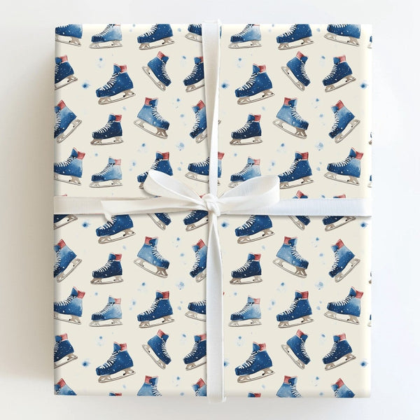 Winter Watercolor Figure Skating Gift Wrap, Ice Skate Wrapping Paper, Holiday Christmas Paper Roll, Seasonal Birthday Wrappin
