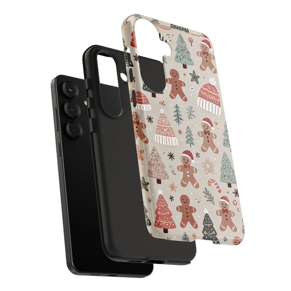 Festive Winter Holiday Pattern Phone Cover, Christmas Gingerbread Man Phone Case, Adorable Xmas Cookie Samsung Galaxy Case, H