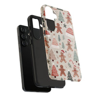 Festive Winter Holiday Pattern Phone Cover, Christmas Gingerbread Man Phone Case, Adorable Xmas Cookie Samsung Galaxy Case, Holiday Phone Present