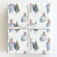 Western Holiday Gift Wrap, Cowboy with Christmas Tree Wrapping Paper, Watercolor Rustic Christmas Wrapping Paper, Country Gift Wrap Roll