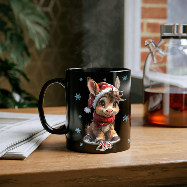 Adorable Baby Donkey Santa Hat Mug, Personalized Christmas Donkey Ceramic Mug, Holiday Animal Coffee Mug, Winter Festive Drin