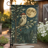 Santa Hat Full Moon Flag, Snowy Owl Christmas Garden Flag, Winter Wildlife Yard Flag, Festive Holiday Lawn Decor, Seasonal Outdoor Home Present