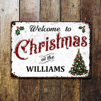 Custom Family Name Holiday Metal Wall Art, Personalized Christmas Metal Sign, Vintage Welcome Plaque, Festive Winter Home Decor Present