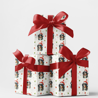 Santa Hat Dog Gift Wrap, Bernese Mountain Dog Christmas Wrapping Paper, Berner Holiday Wrapping Paper, Dog Lover Xmas Present Paper