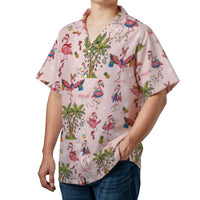 Palm Tree Flamingo Hawaiian Shirt, Christmas Flamingo Hawaiian Shirt, Festive Holiday Island Shirt, Tropical Xmas Shirt, Beach Lover Present