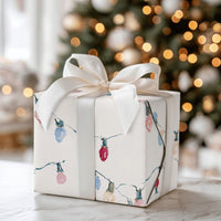 Pastel Holiday String Light Gift Wrap, Watercolor Christmas Lights Wrapping Paper, Festive Xmas Paper, Winter Present Wrapping Paper Roll