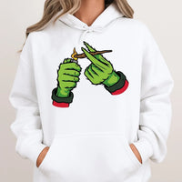 Stoner Christmas Graphic Pullover, Green Monster Hand Hoodie, Humorous Weed Smoker Hoodie, Holiday Christmas Hoodie, Green Monster Present