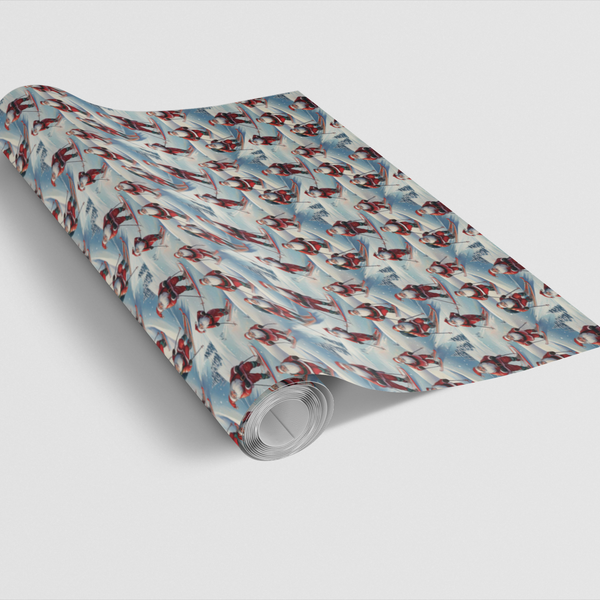 Snowy Mountain Holiday Wrapping Paper, Skiing Santa Christmas Wrapping Paper, Winter Sports Gift Wrap, Ski Lover Christmas Pr