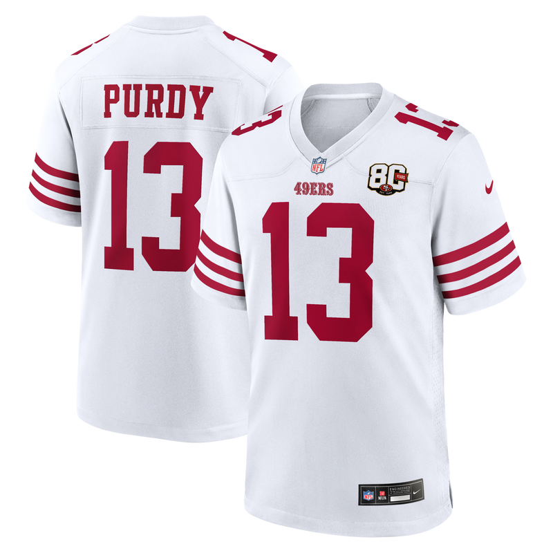San Francisco 49ers Brock Purdy White 80th Anniversary Game Jersey