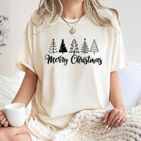 Merry Christmas Pine Graphic Tee, Hand-Drawn Christmas Tree T-Shirt, Holiday Forest Graphic T-Shirt, Vintage Nature Shirt, Winter Xmas Present