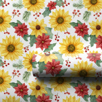 Floral Christmas Gift Wrap, Sunflower Poinsettia Wrapping Paper, Watercolor Botanical Wrapping Paper, Winter Floral Holiday Wrapping Paper