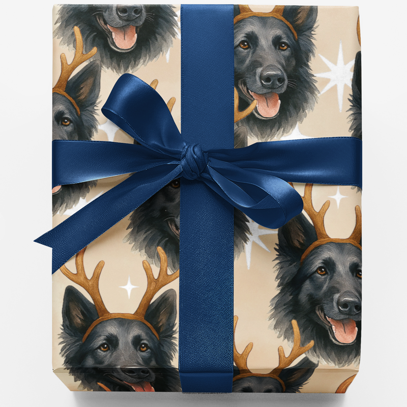 Reindeer Antler Dog Gift Wrap, German Shepherd Christmas Wrapping Paper, Puppy Holiday Wrapping Paper, Dog Lover Xmas Gift Wrap Roll