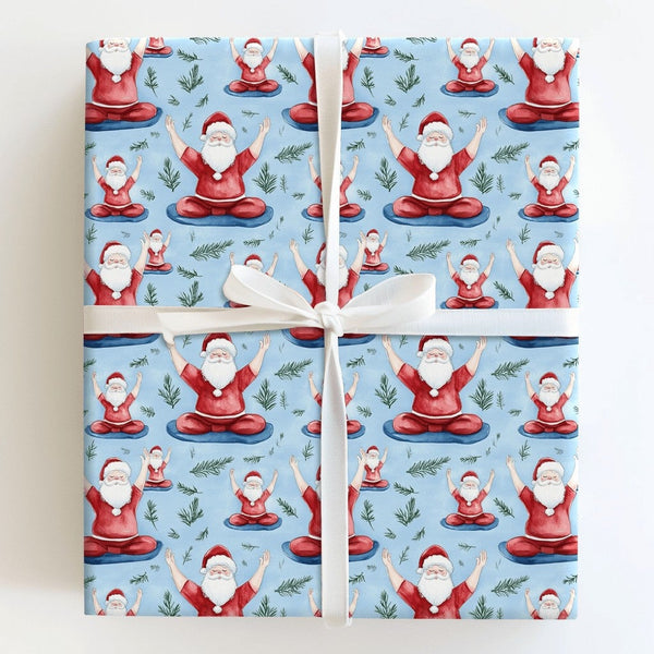 Meditating Santa Claus Gift Wrap, Yoga Santa Wrapping Paper, Zen Santa Christmas Paper, Fitness Present Wrap, Yoga Lover Holi