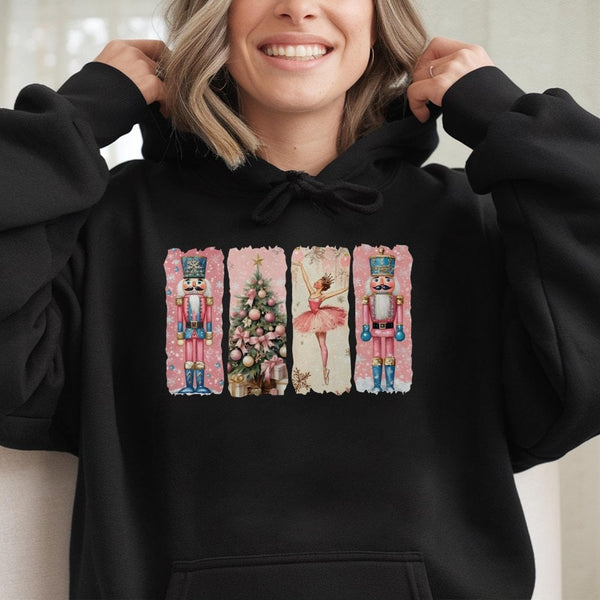 Watercolor Ballet Dancer Holiday Sweatshirt, Nutcracker Christmas Hoodie, Festive Xmas Tree Pullover, Nutcracker Ballet Prese