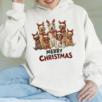 Reindeer Dog Lover Hooded Sweatshirt, Merry Christmas Dogs Hoodie, Festive Puppy Holiday Pullover, Adorable Xmas Dog Mom Winter Present