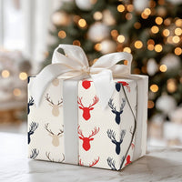Modern Rustic Deer Gift Wrap, Reindeer Silhouette Christmas Wrapping Paper, Festive Winter Wrapping Paper, Holiday Season Present Wrap