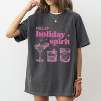 Pink Christmas Cocktail T-Shirt, Full of Holiday Spirit Shirt, Adorable Holiday Drinking Shirt, Retro Xmas Graphic Tee, Christmas Present for Her