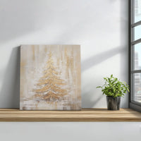 Abstract Snowy Winter Painting Canvas Print, Golden Christmas Tree Square Canvas, Elegant Holiday Season Wall Decor, Xmas Present