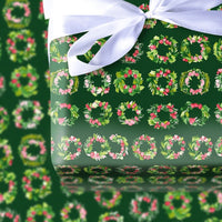 Floral Holiday Gift Wrap, Watercolor Christmas Wreath Wrapping Paper, Dark Green Botanical Wrapping Paper, Festive Winter Present Wrap Roll