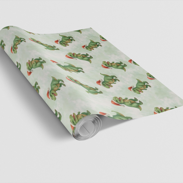 Adorable Dinosaur Gift Wrap, Santa TRex Christmas Wrapping Paper, Dino Holiday Wrapping Paper, Kids Christmas Present Paper, 
