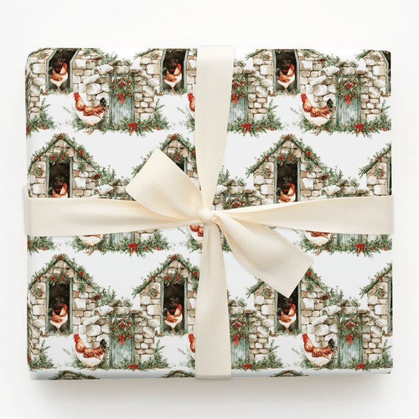 Rustic Coop Christmas Gift Wrap, Farmhouse Chicken Wrapping Paper, Country Rooster Holiday Wrapping Paper, Festive Farm Prese