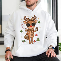Leopard Print Christmas Hoodie, Boujee Reindeer Hoodie, Adorable Holiday Reindeer Hoodie, Festive Winter Sweatshirt, Xmas Present for Her