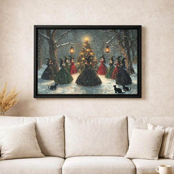 Snowy Forest Holiday Canvas Wall Decor, Witches Christmas Tree Canvas Art, Gothic Witchy Christmas Canvas Print, Spooky Winte
