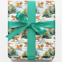 Watercolor Dog Gift Wrap, Skiing Golden Retriever Wrapping Paper, Golden Retriever Holiday Paper, Winter Christmas Dog Wrapping Paper Roll