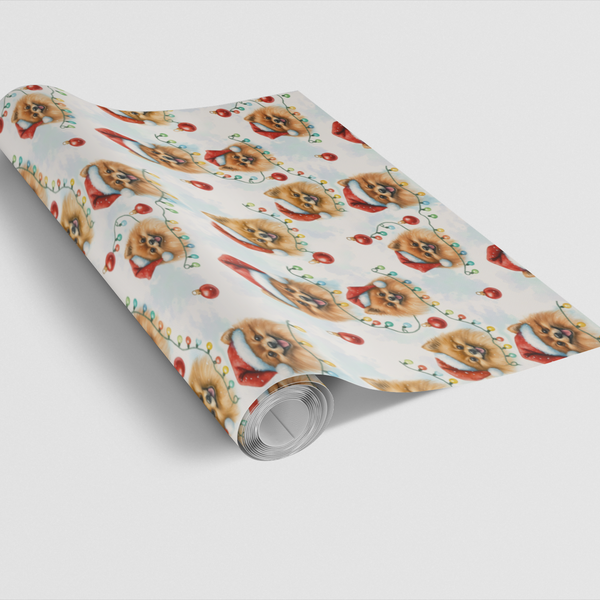Adorable Santa Dog Gift Wrap, Pomeranian Christmas Wrapping Paper, Festive Puppy Wrapping Paper, Holiday Pet Lover Gift Wrap,