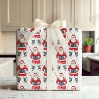 Watercolor Ice Hockey Christmas Gift Wrap, Hockey Santa Wrapping Paper, Festive Santa Gift Wrapping Paper, Holiday Wrap for Hockey Players