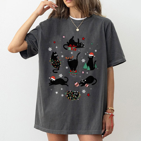 Humorous Holiday Kitten Shirt, Christmas Cat T-Shirt, Adorable Xmas Cat Graphic Tee, Animal Lover Christmas T-Shirt, Winter H