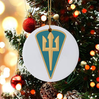 Caribbean Flag Ceramic Ornament, Barbados Trident Christmas Ornament, Barbados Pride Holiday Ornament, Island Travel Souvenir Present