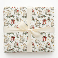 Watercolor Rabbit Gift Wrap, Bunny Christmas Wrapping Paper, Woodland Animal Wrapping Paper, Holiday Holly Gift Wrap, Xmas Present Roll