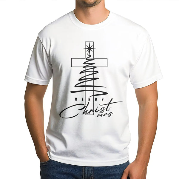 Minimalist Cross Tree Shirt, Religious Christmas T-Shirt, Christian Holiday Graphic Tee, Faith Based Xmas Shirt, Jesus Christ