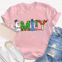 Custom Name Holiday Shirt, Personalized Merry Christmas Vibes T-Shirt, Family Christmas Graphic Tee, Custom Xmas T-Shirt