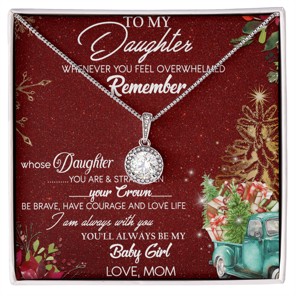 Cubic Zirconia Pendant Necklace, To My Daughter Necklace from Mom, White Gold Over Stainless Steel Jewelry, Birthday Christma