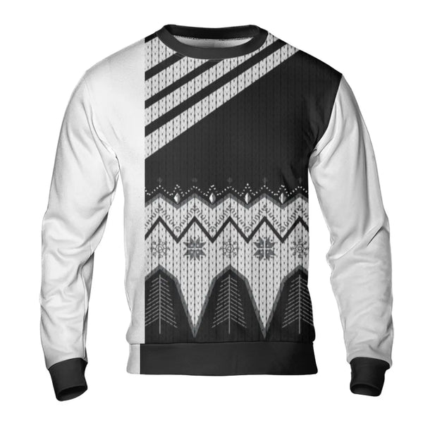 Nordic Winter Pattern Pullover, Black and White Christmas Sweatshirt, Minimalist Holiday Snowflake Crewneck, Festive Xmas Out