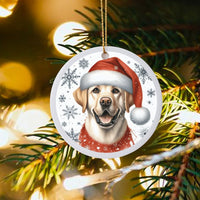 Lab in Santa Hat Ceramic Ornament, Yellow Labrador Christmas Ornament, Snowflake Dog Tree Decor, Holiday Keepsake Present for Dog Lovers