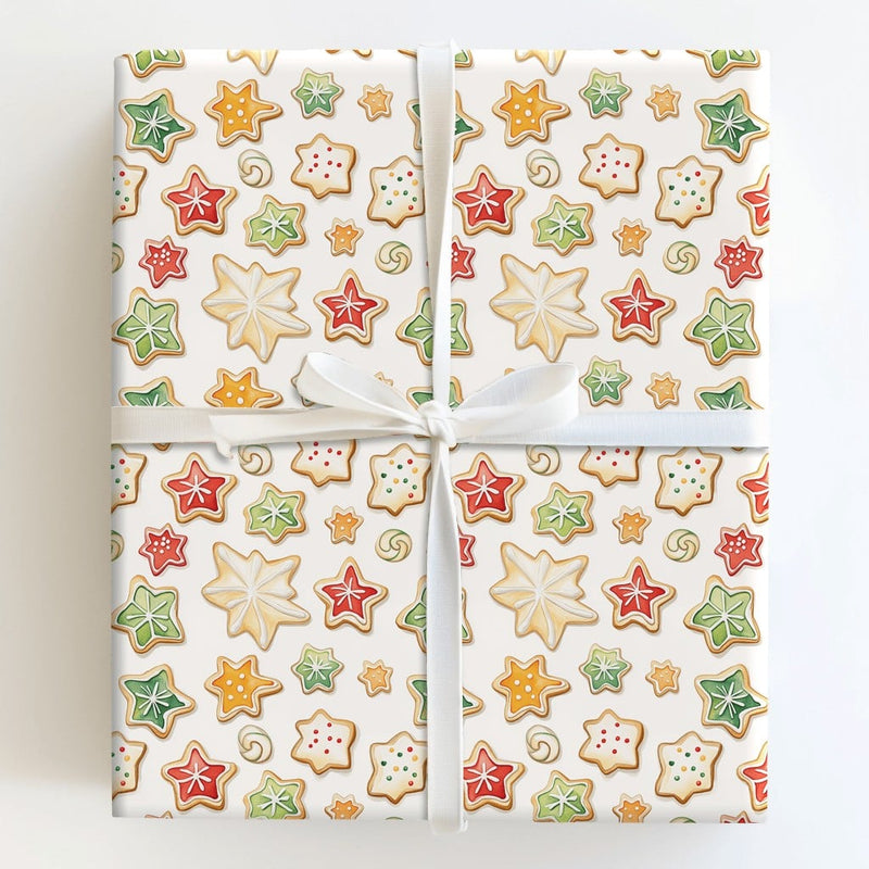Watercolor Star Sugar Cookie Holiday Gift Wrap, Christmas Cookie Wrapping Paper, Baker Christmas Wrapping Paper, Festive Xmas Wrapping Paper