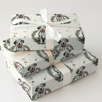 Dog Wreath Holiday Gift Wrap, Dalmatian Christmas Wrapping Paper, Puppy Lover Festive Wrapping Paper, Adorable Dog Holiday Gift Wrap Roll