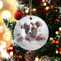 Adorable Puppy in Snow Ornament, Boxer Dog Christmas Ornament, Ceramic Boxer Tree Ornament, Winter Dog Lover Keepsake, Holiday Pet Present