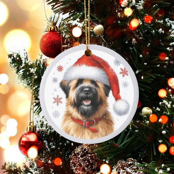 Santa Hat Pet Portrait Ornament, Briard Dog Christmas Ornament, Adorable Dog Lover Holiday Tree Ornament, Ceramic Keepsake Pr