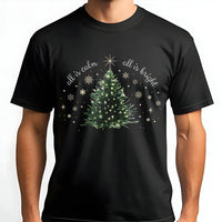 Watercolor Christmas Tree Shirt, All Is Calm All Is Bright Shirt, Christian Holiday Pine Graphic Shirt, Winter Scripture Tee, Xmas Present