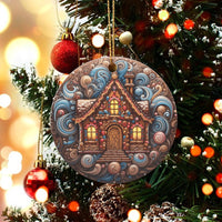 Swirl Holiday Ornament, Psychedelic Gingerbread House Ornament, Colorful Candy Cottage Ceramic Ornament, Christmas Tree Keepsake Present