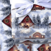 Rustic Country Wrapping Paper, Vintage Red Barn Christmas Wrapping Paper, Farmhouse Winter Gift Wrap, Snowy Holiday Wrapping Paper