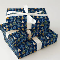 Watercolor Pine Tree Gift Wrap, Navy Christmas Tree Wrapping Paper, Elegant Blue Holiday Wrapping Paper, Festive Winter Trees Gift Wrap