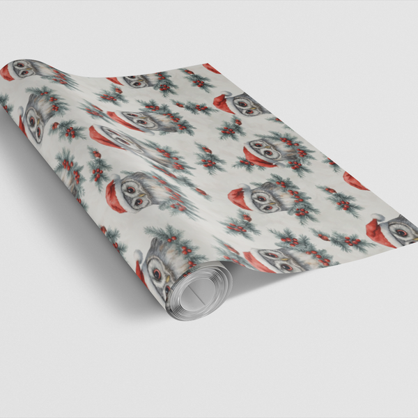 Santa Hat Mistletoe Christmas Gift Wrap, Holiday Night Owl Wrapping Paper, Festive Woodland Bird Wrapping Paper, Holiday Gift
