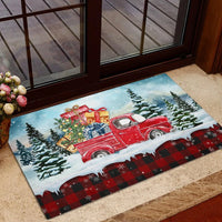 Buffalo Plaid Tartan Welcome Mat, Christmas Red Truck Doormat, Winter Christmas Entryway Mat, Farmhouse Christmas Floor Mat, Holiday Present